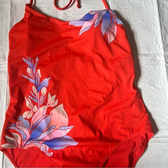 Athleta Women Swim Suit 1 Piece Large Floral Red Nylon Lycra Spandex - Picture 2 of 8
